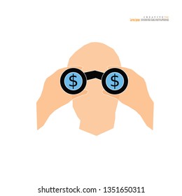 man with binoculars and dollars icon.vector illustration.