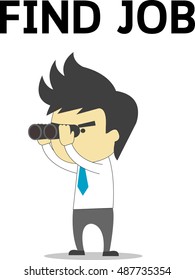 Man with binoculars find job. Vector flat cartoon illustration