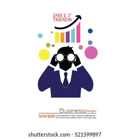 man with binoculars and graph 2016 trends.2016 trends.business concept.vector illustration.
