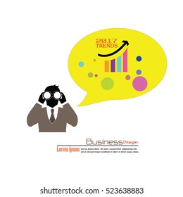 man with binoculars and graph 2016 trends.2016 trends.business concept.vector illustration.