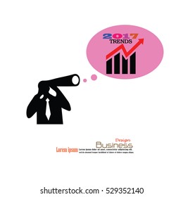 man with binoculars and graph 2017 trends.2017 trends.business concept.vector illustration.