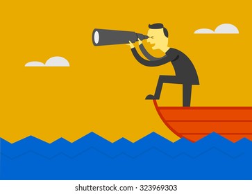 Man With Binoculars On Boat