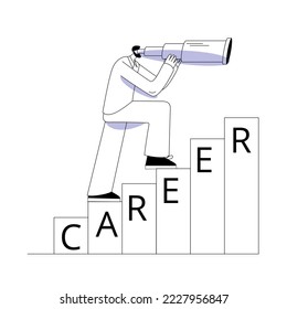 Un hombre con binoculares se para al comienzo de la carrera. La ilustración vectorial no es un tema de planificación de la carrera.