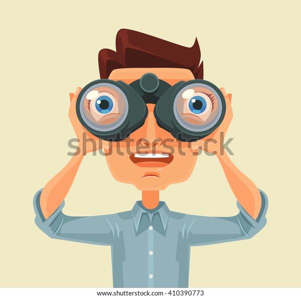 双眼鏡を持つ男性 ベクター平面の漫画イラスト のベクター画像素材 ロイヤリティフリー