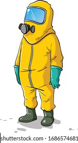 Man in biohazard protective suit against corona virus