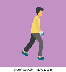 Man with Bionic Hand Cartoon Flat Vector Illustration