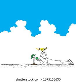 The man and the bird that grow the tree