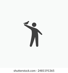 Man and bird vector icon illustration. Isolated object on white background