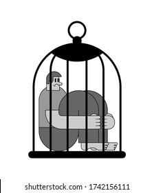 Man in birdcage isolated. concept of captivity and isolation.
 
