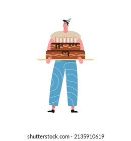man with birthday cake character