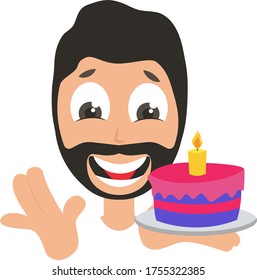 Man with birthday cake, illustration, vector on white background
