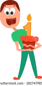 Man with a birthday cake, illustration, vector on white background