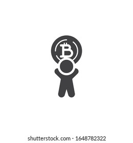 Man with bitcoin coin vector icon. filled flat sign for mobile concept and web design. Cryptocurrency mining glyph icon. Symbol, logo illustration. Vector graphics