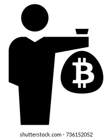 Man with bitcoins bag icon