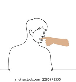 man bites someone else's finger - one line vector drawing. concept of being caught red-handed, biting the giver's hand