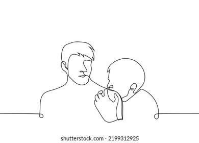 man biting friend's shoulder - one line drawing vector. concept cute aggression