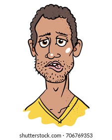 Man biting lip freehand picture. Artistic drawing.