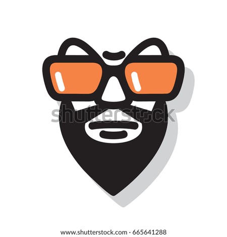 Man with a black beard and orange eyeglasses. Male character Isolated on white background. Vector graphic illustration.