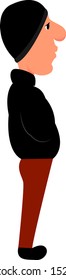 Man with black cap, illustration, vector on white background.