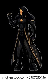 The man in the black cloak and a glass mask, sci-fi cyberpunk style