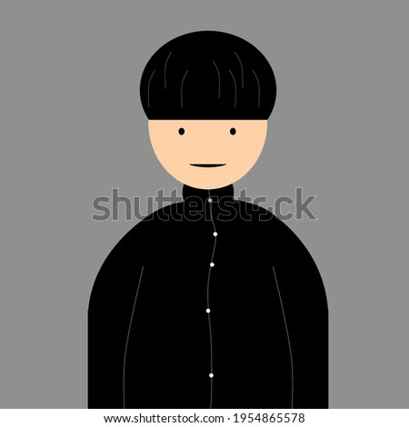 THE MAN IN THE BLACK CLOTHES IS A KITTY FAT WHICH IS SMILING LITTLE