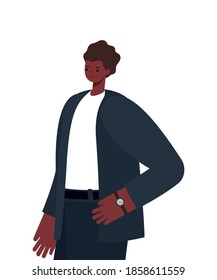 man with black hair, black suit and wristwatch on a withe background vector illustration design