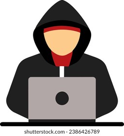  man black hoodie using a laptop, possibly coding or working.