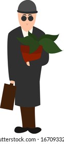 Man in black, illustration, vector on white background.
