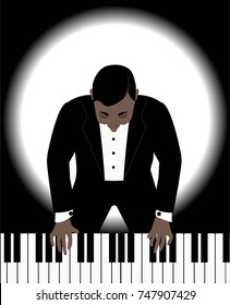 Man In A Black Jacket Playing On A Piano 