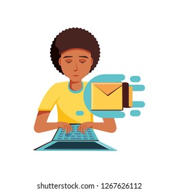 man black with laptop and envelope mail