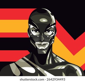 man in black latex with mask