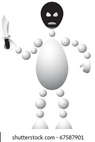 Man in black mask and with knife. Abstract 3d-human series from balls. Variant of white isolated on white background. A fully editable vector illustration for your design.