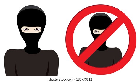 Man in a black mask, terrorist on white background.