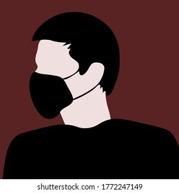 A man in a black medical mask on a brown background. Vector icon