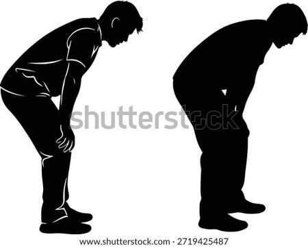A man in a black silhouette is shown bending over, possibly experiencing back pain or stress. This image can be used to represent healthcare, wellness, and fitness concepts.