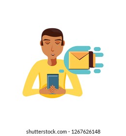 man black with smartphone and envelope mail