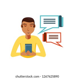 man black with smartphone and speech bubbles