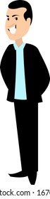 Homem de terno preto, ilustração, vetor sobre fundo branco.