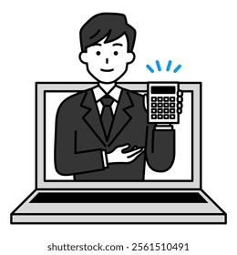 Man in a black suit making an online quote