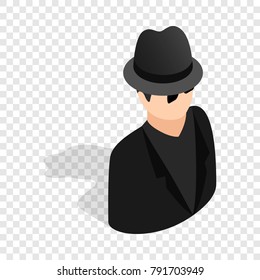 Man in black sunglasses and black hat isometric icon 3d on a transparent background vector illustration