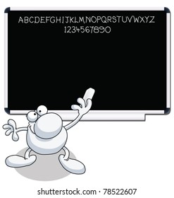 Man with blackboard and hand written alphabet for your own message