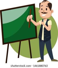 Hombre con pizarra, ilustración, vector sobre fondo blanco.