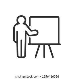 man at the blackboard. linear icon. Line with editable stroke