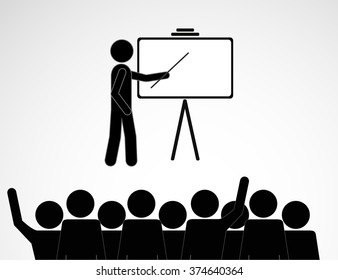 Man at the blackboard. Presentation. Vector.