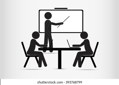 The man at the blackboard. Presentation. Vector.