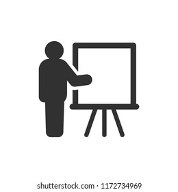 The man at the blackboard. Training. Presentation. monochrome icon