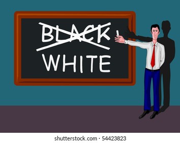 man and blackboard with white concept