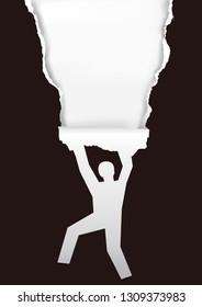 
Man with blak torn paper.
Male silhouette on black ripped paper background.  Place for your text or image. Vector available