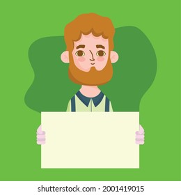 man with blank banner portrait