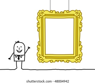 man & blank museum frame